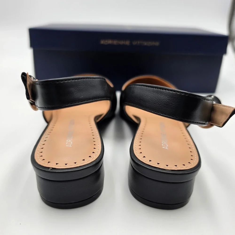 Adrienne Vittadini Papina Black Slingback Pointed Toe Block Heel Pumps 6.5M